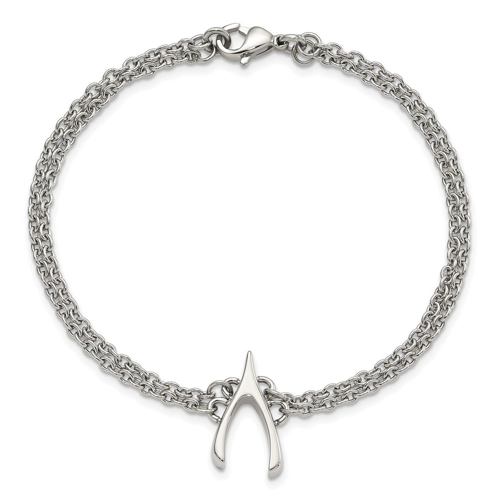7.75 Zoll Edelstahl Poliert 2-strand Gabelbein Armband
