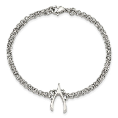7.75 Zoll Edelstahl Poliert 2-strand Gabelbein Armband