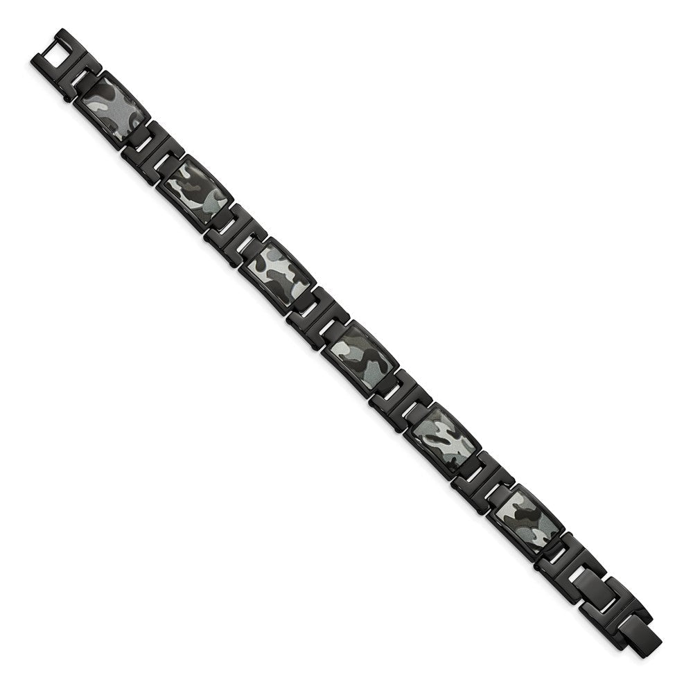 Edelstahl Chisel Poliert Schwarz Ip-beschichtet Camo Emaille 8.5 Zoll Glieder Armband