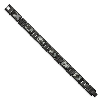 Edelstahl Chisel Poliert Schwarz Ip-beschichtet Camo Emaille 8.5 Zoll Glieder Armband