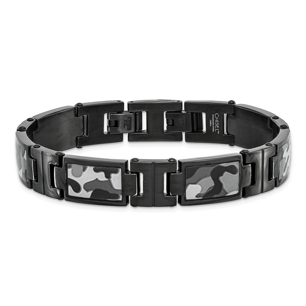 Edelstahl Chisel Poliert Schwarz Ip-beschichtet Camo Emaille 8.5 Zoll Glieder Armband