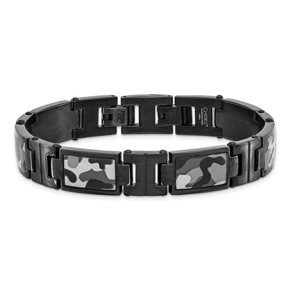 Edelstahl Chisel Poliert Schwarz Ip-beschichtet Camo Emaille 8.5 Zoll Glieder Armband
