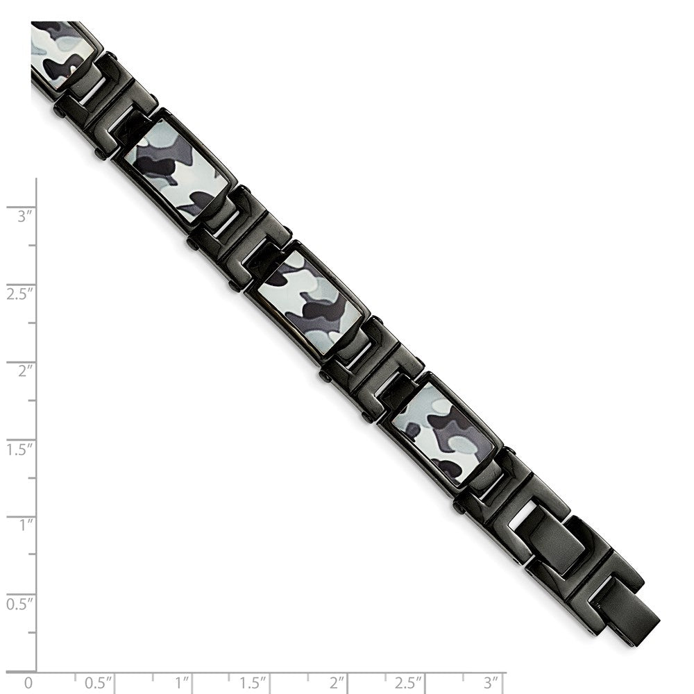 Edelstahl Chisel Poliert Schwarz Ip-beschichtet Camo Emaille 8.5 Zoll Glieder Armband