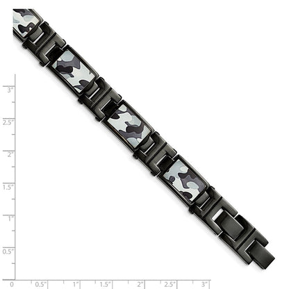 Edelstahl Chisel Poliert Schwarz Ip-beschichtet Camo Emaille 8.5 Zoll Glieder Armband