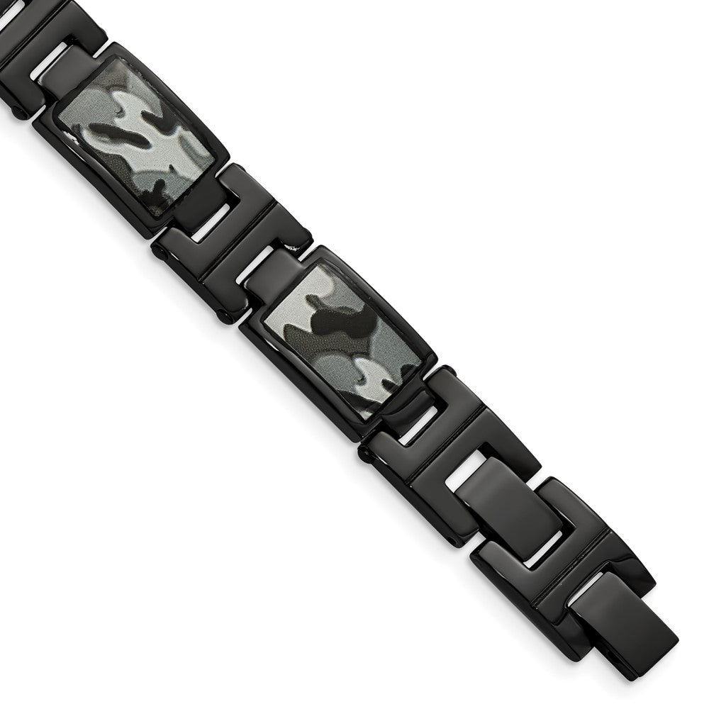 Edelstahl Chisel Poliert Schwarz Ip-beschichtet Camo Emaille 8.5 Zoll Glieder Armband