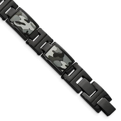 Edelstahl Chisel Poliert Schwarz Ip-beschichtet Camo Emaille 8.5 Zoll Glieder Armband