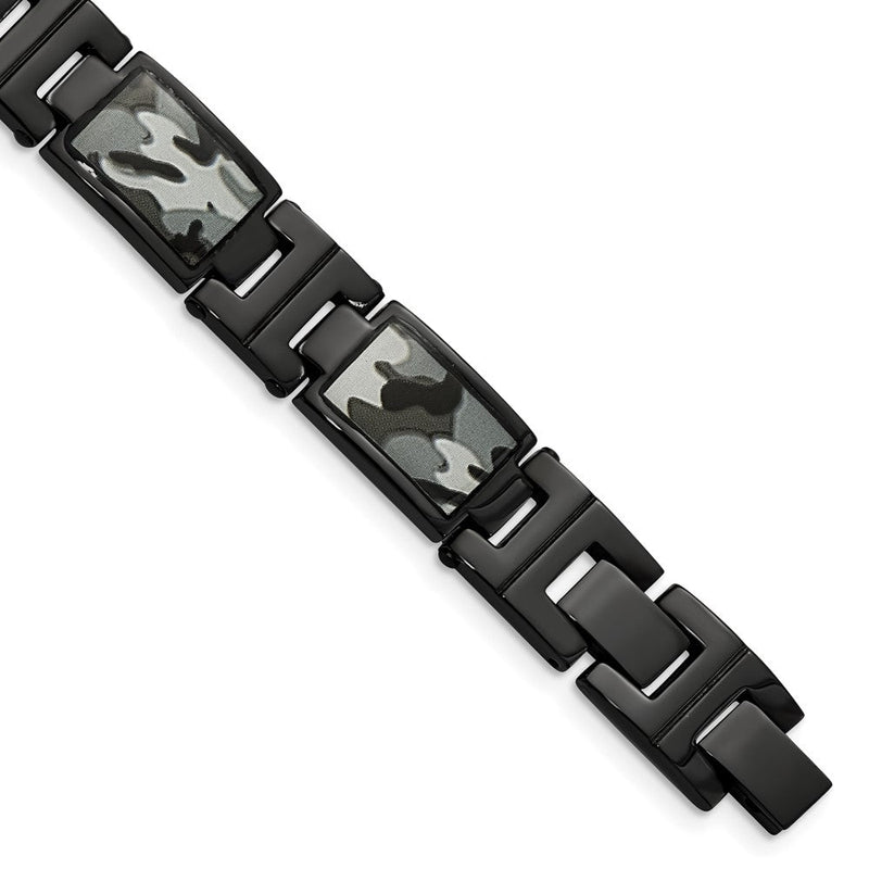 Edelstahl Chisel Poliert Schwarz Ip-beschichtet Camo Emaille 8.5 Zoll Glieder Armband