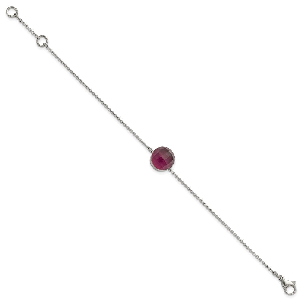 8 Zoll Edelstahl Poliert Maroon Glas mit 1 Zoll Verlängerung Armband
