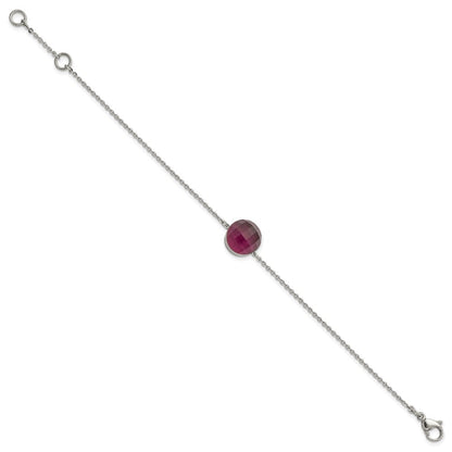 8 Zoll Edelstahl Poliert Maroon Glas mit 1 Zoll Verlängerung Armband