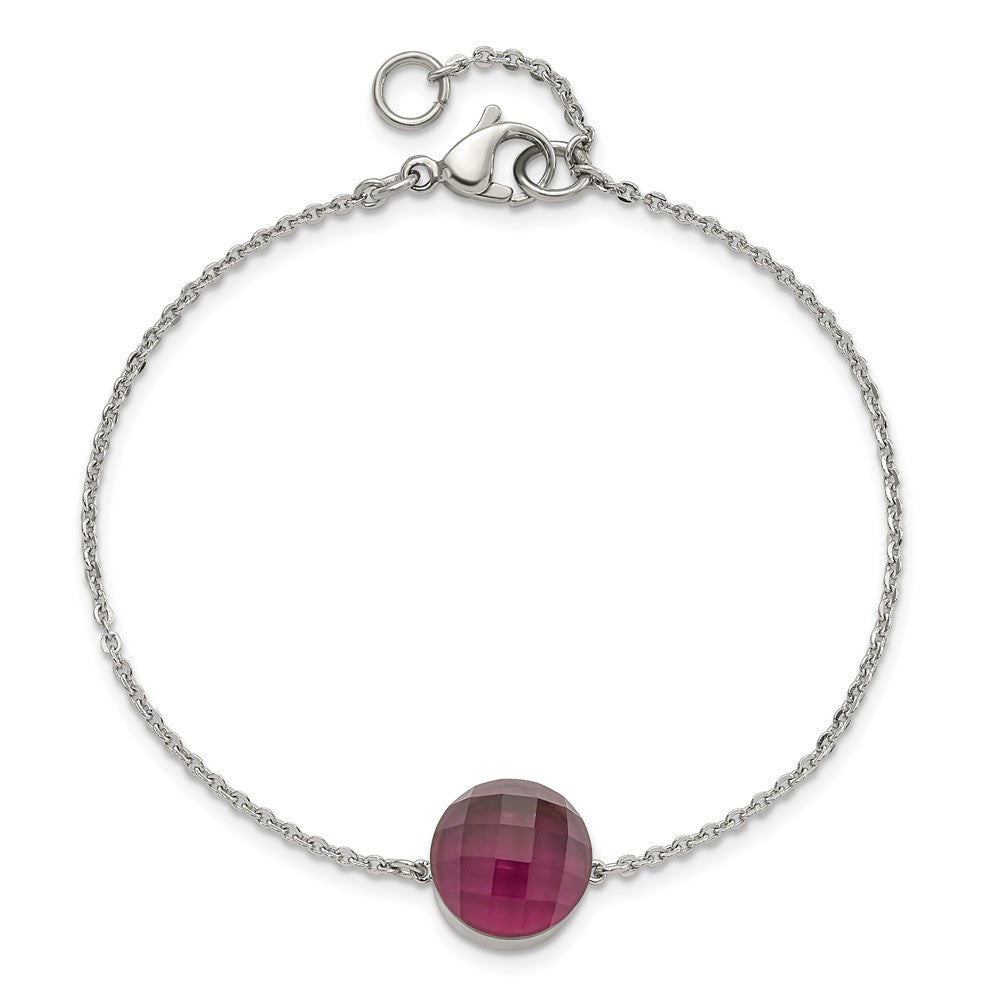 8 Zoll Edelstahl Poliert Maroon Glas mit 1 Zoll Verlängerung Armband