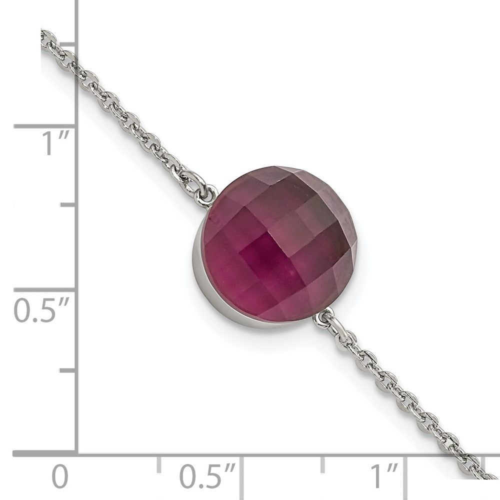 8 Zoll Edelstahl Poliert Maroon Glas mit 1 Zoll Verlängerung Armband
