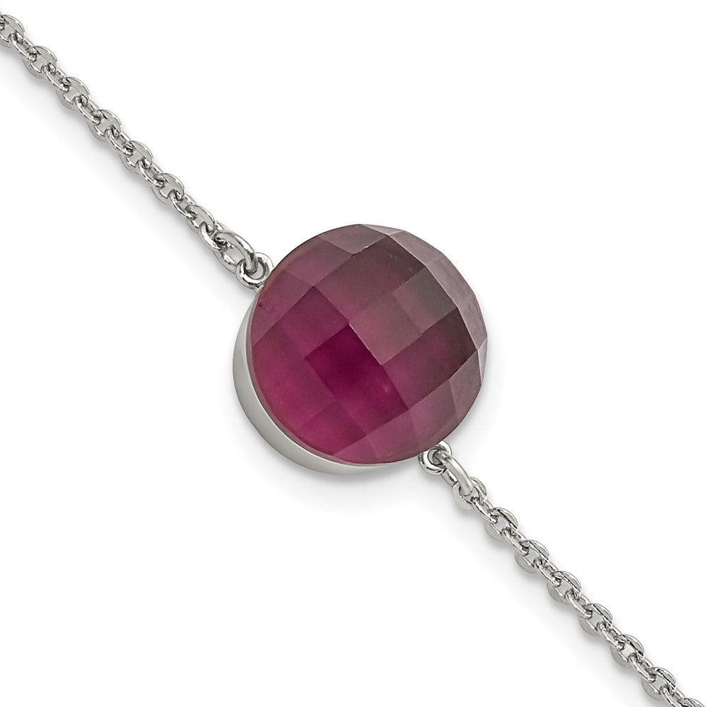 8 Zoll Edelstahl Poliert Maroon Glas mit 1 Zoll Verlängerung Armband