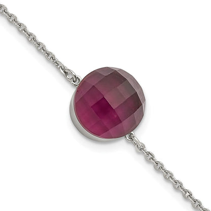 8 Zoll Edelstahl Poliert Maroon Glas mit 1 Zoll Verlängerung Armband