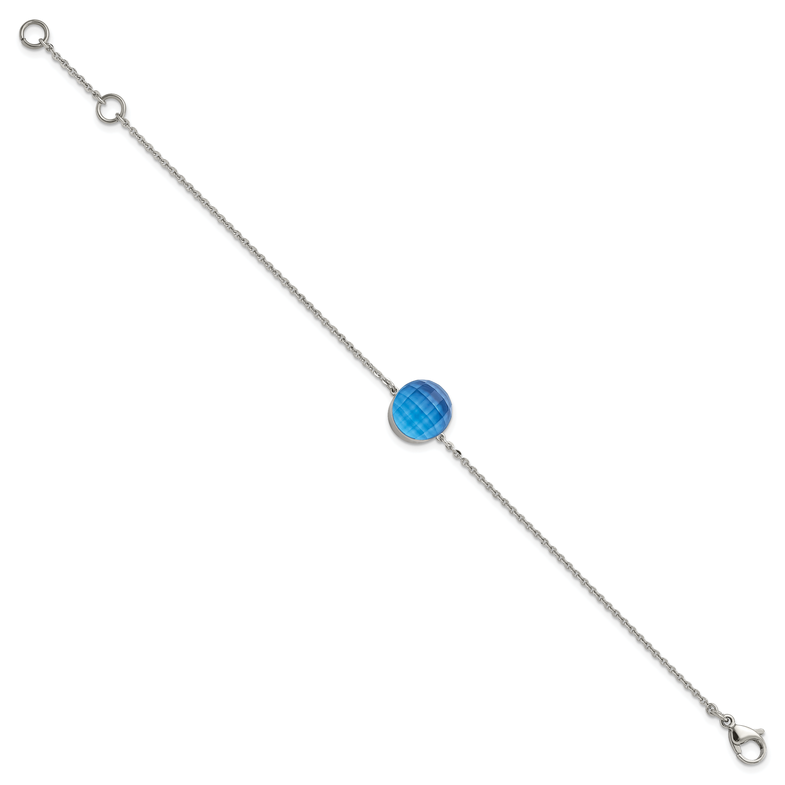 8 Zoll Edelstahl Poliert Blau Glas mit 1 Zoll Verlängerung Armband
