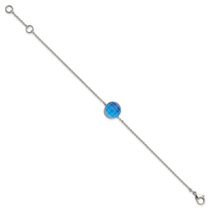8 Zoll Edelstahl Poliert Blau Glas mit 1 Zoll Verlängerung Armband