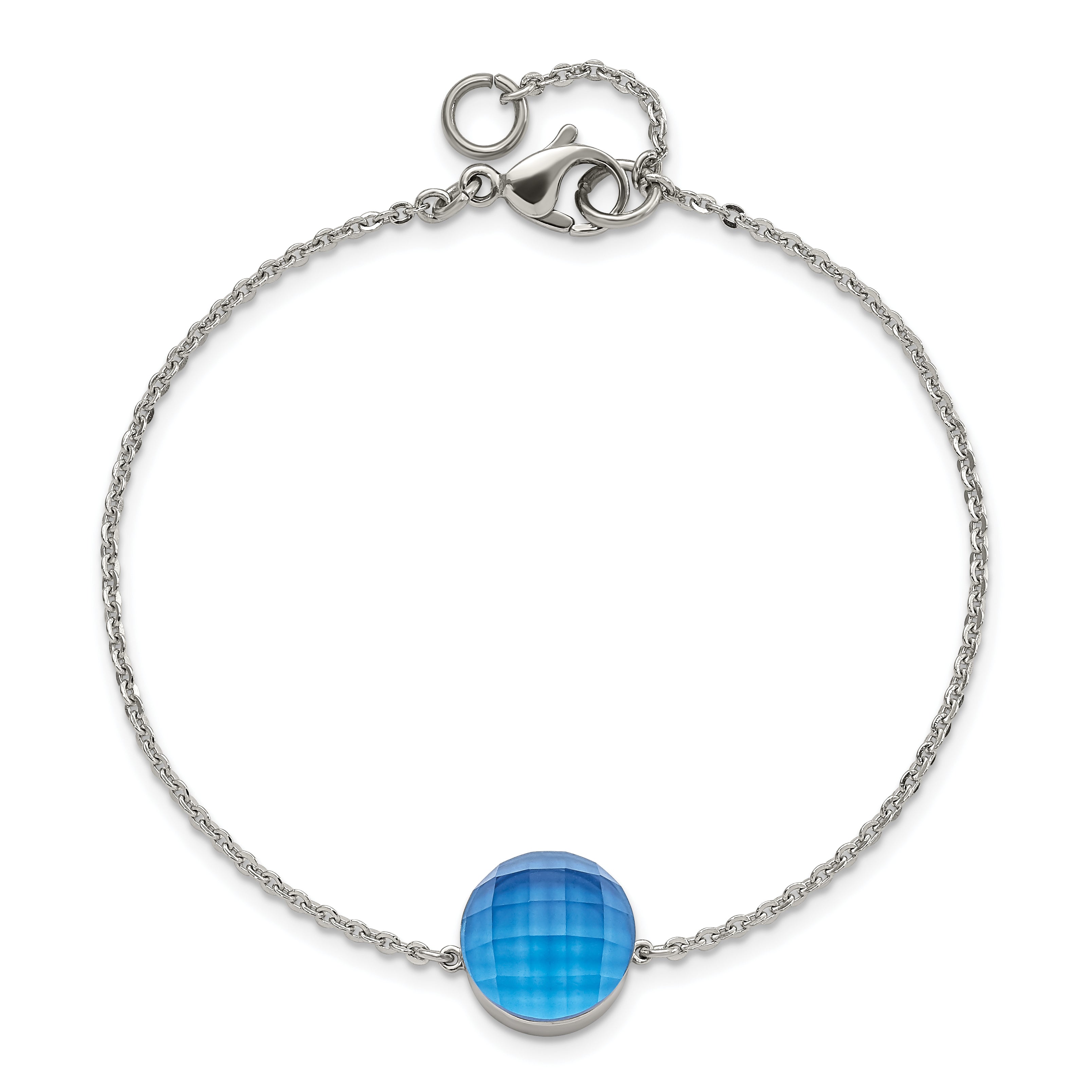 8 Zoll Edelstahl Poliert Blau Glas mit 1 Zoll Verlängerung Armband