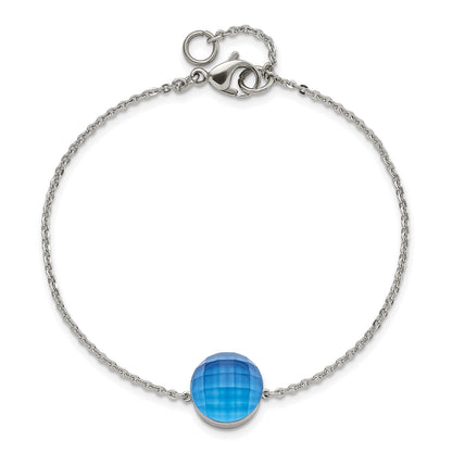 8 Zoll Edelstahl Poliert Blau Glas mit 1 Zoll Verlängerung Armband