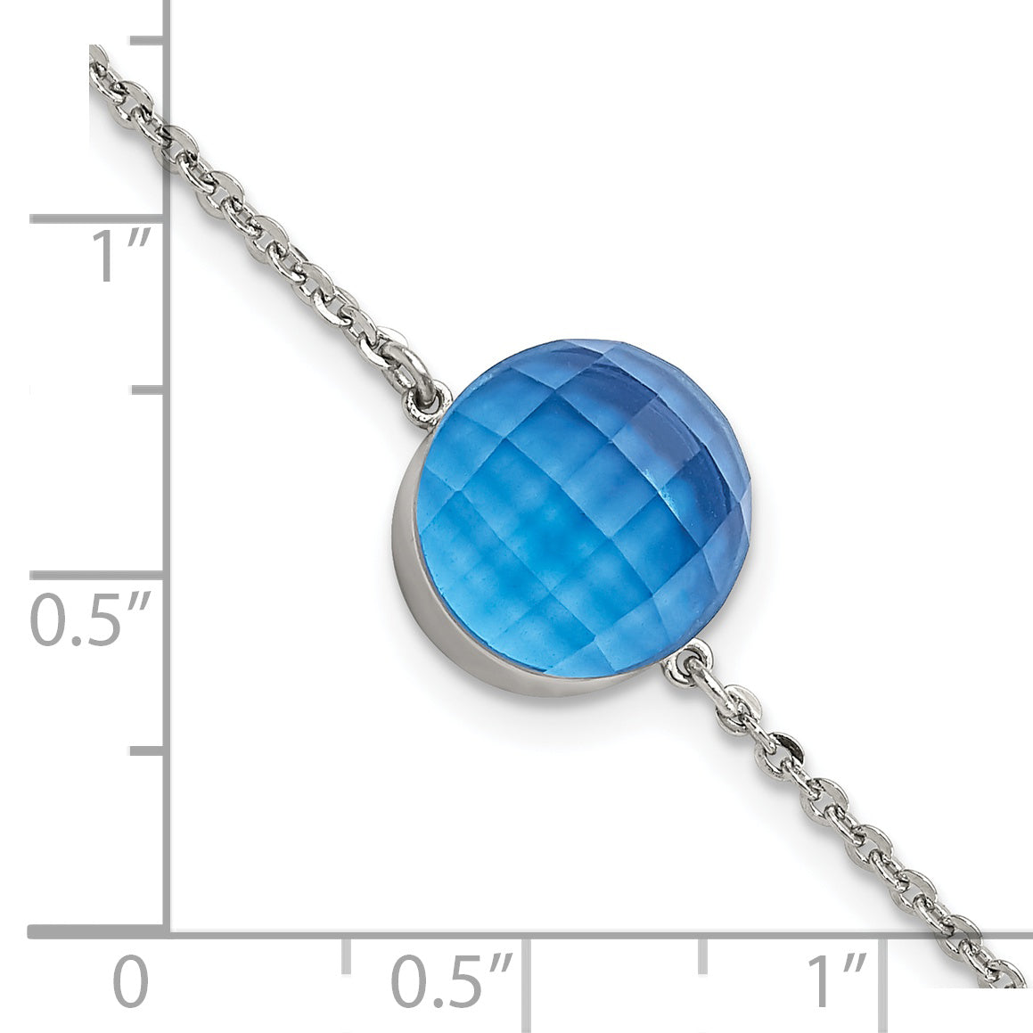 8 Zoll Edelstahl Poliert Blau Glas mit 1 Zoll Verlängerung Armband