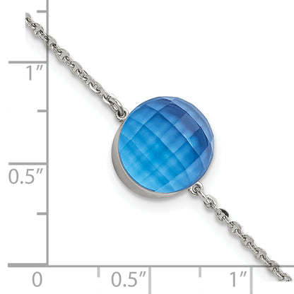 8 Zoll Edelstahl Poliert Blau Glas mit 1 Zoll Verlängerung Armband