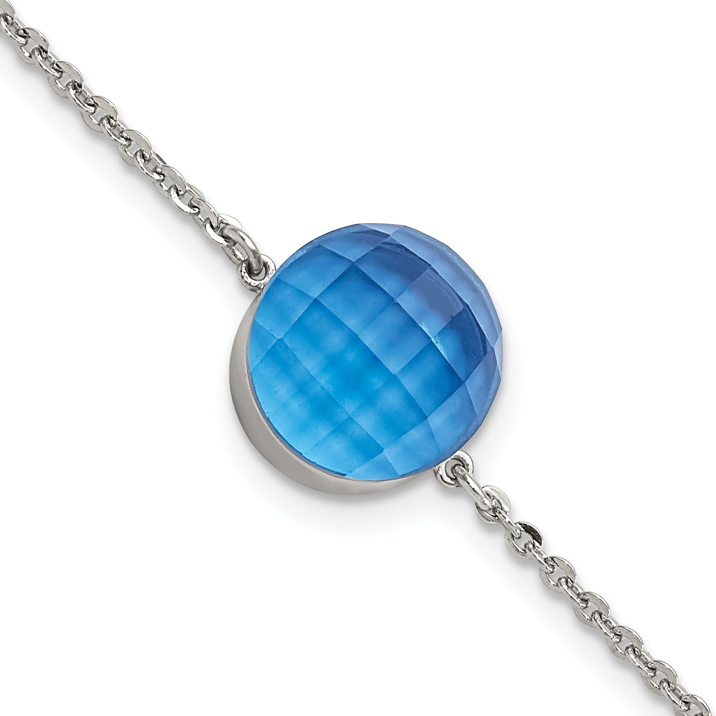 8 Zoll Edelstahl Poliert Blau Glas mit 1 Zoll Verlängerung Armband