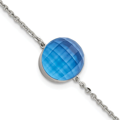 8 Zoll Edelstahl Poliert Blau Glas mit 1 Zoll Verlängerung Armband