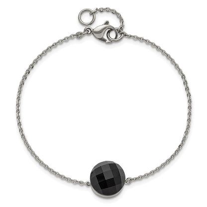 8 Zoll Edelstahl Poliert Dunkel Braun Glas mit 1 Zoll Verlängerung Armband