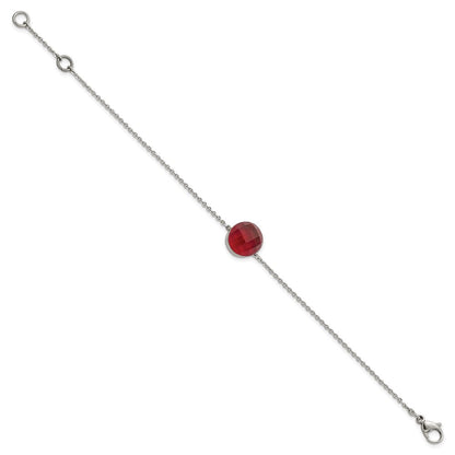 8 Zoll Edelstahl Poliert Rot Glas mit 1 Zoll Verlängerung Armband