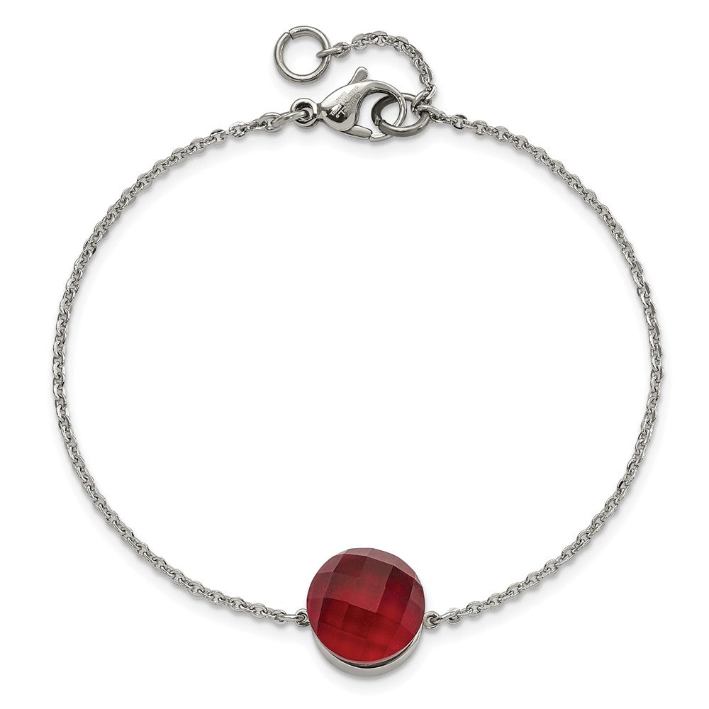 8 Zoll Edelstahl Poliert Rot Glas mit 1 Zoll Verlängerung Armband