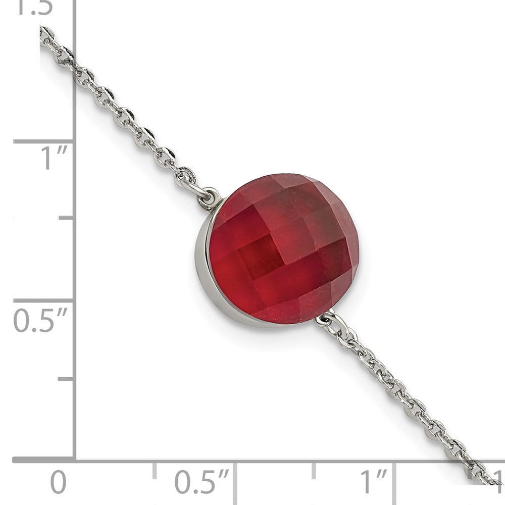 8 Zoll Edelstahl Poliert Rot Glas mit 1 Zoll Verlängerung Armband