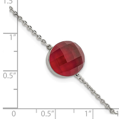 8 Zoll Edelstahl Poliert Rot Glas mit 1 Zoll Verlängerung Armband
