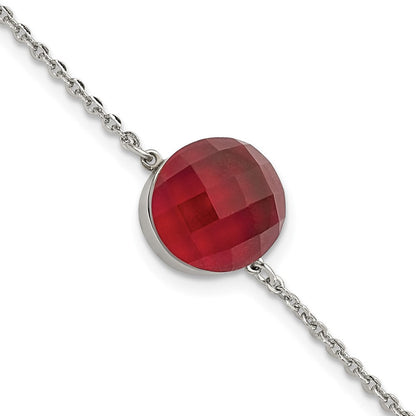 8 Zoll Edelstahl Poliert Rot Glas mit 1 Zoll Verlängerung Armband