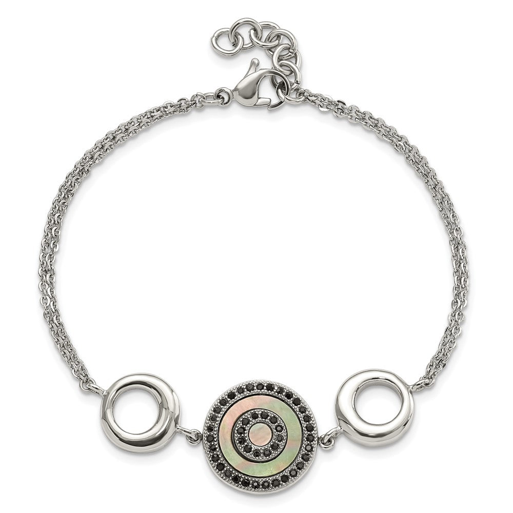 8 Zoll Edelstahl Poliert Schwarz Perlmutt & Kristall Mit.5 Zoll Verlängerung Armband