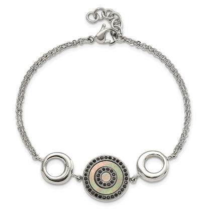 8 Zoll Edelstahl Poliert Schwarz Perlmutt & Kristall Mit.5 Zoll Verlängerung Armband
