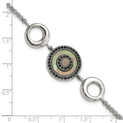 8 Zoll Edelstahl Poliert Schwarz Perlmutt & Kristall Mit.5 Zoll Verlängerung Armband