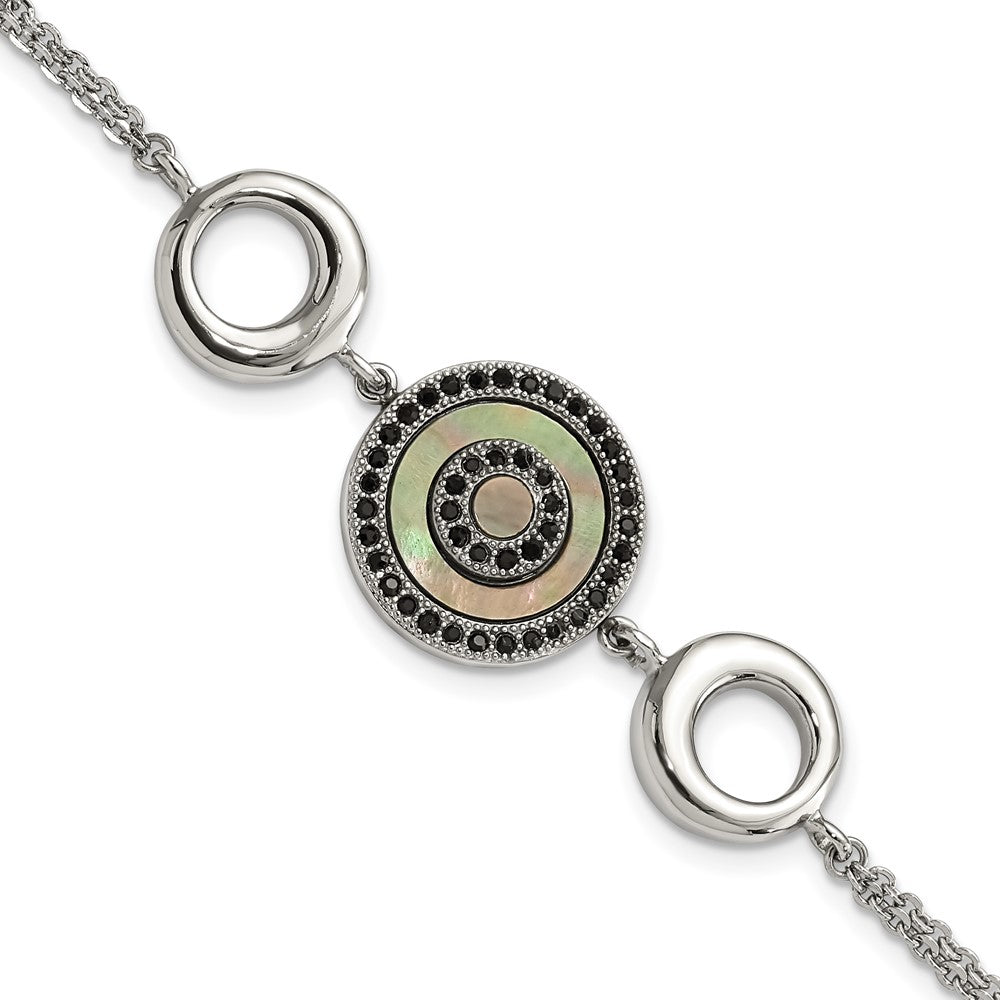 8 Zoll Edelstahl Poliert Schwarz Perlmutt & Kristall Mit.5 Zoll Verlängerung Armband