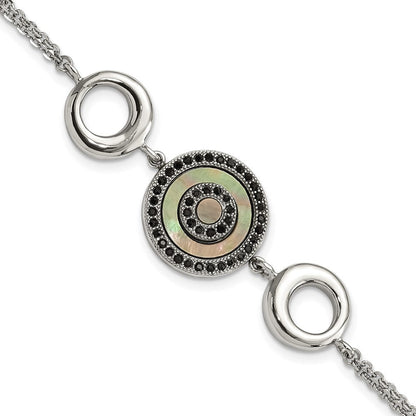 8 Zoll Edelstahl Poliert Schwarz Perlmutt & Kristall Mit.5 Zoll Verlängerung Armband
