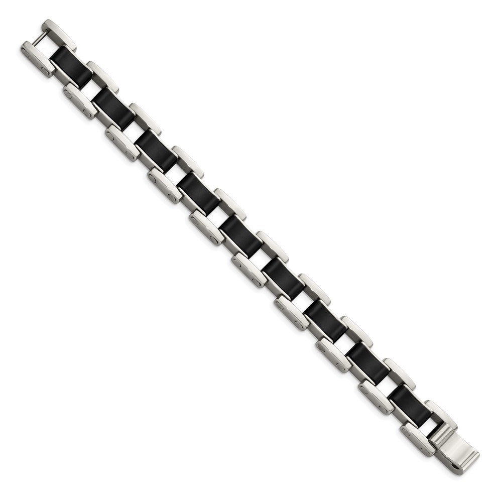 Edelstahl Chisel Poliert mit Schwarz Gummi Einlage 8.5 Zoll Glieder Armband