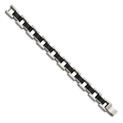 Edelstahl Chisel Poliert mit Schwarz Gummi Einlage 8.5 Zoll Glieder Armband