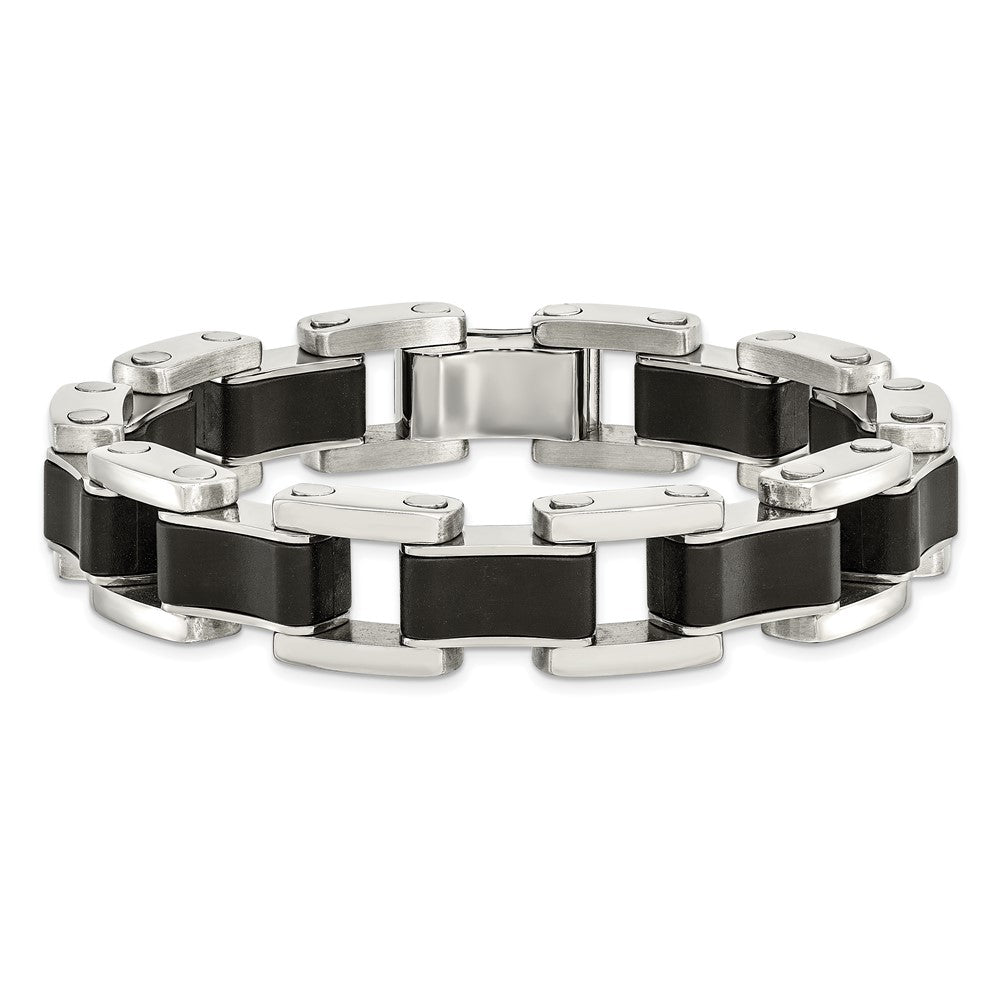 Edelstahl Chisel Poliert mit Schwarz Gummi Einlage 8.5 Zoll Glieder Armband