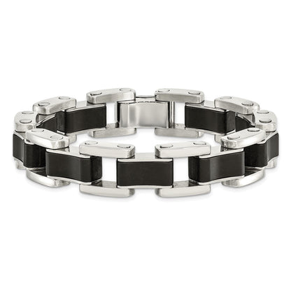 Edelstahl Chisel Poliert mit Schwarz Gummi Einlage 8.5 Zoll Glieder Armband