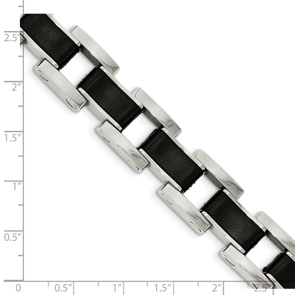 Edelstahl Chisel Poliert mit Schwarz Gummi Einlage 8.5 Zoll Glieder Armband