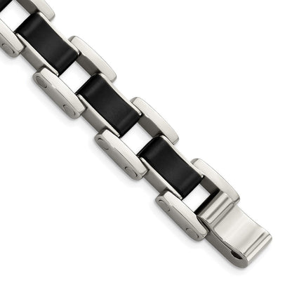 Edelstahl Chisel Poliert mit Schwarz Gummi Einlage 8.5 Zoll Glieder Armband