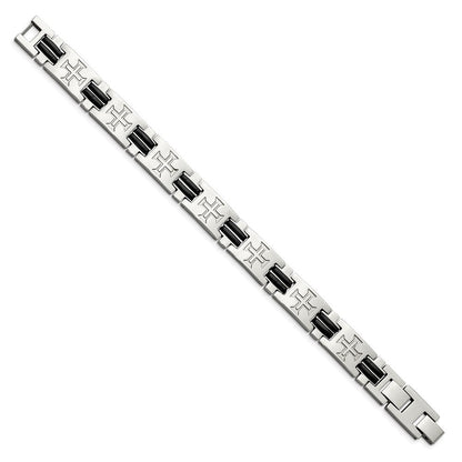 8.5 Zoll Edelstahl Poliert mit Schwarz Gummi Kreuz 8.5 Zoll mit Verlängerung. Armband