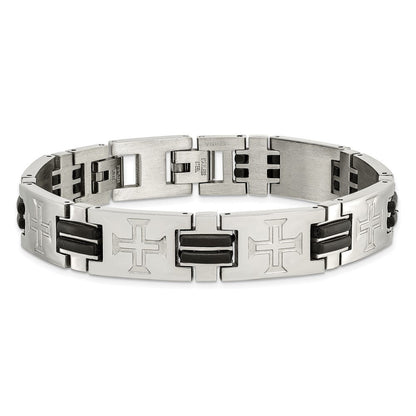 8.5 Zoll Edelstahl Poliert mit Schwarz Gummi Kreuz 8.5 Zoll mit Verlängerung. Armband
