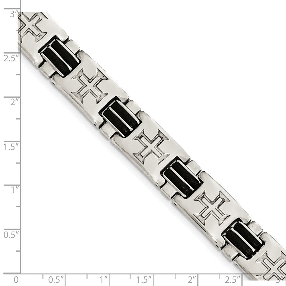 8.5 Zoll Edelstahl Poliert mit Schwarz Gummi Kreuz 8.5 Zoll mit Verlängerung. Armband