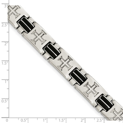 8.5 Zoll Edelstahl Poliert mit Schwarz Gummi Kreuz 8.5 Zoll mit Verlängerung. Armband