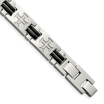 8.5 Zoll Edelstahl Poliert mit Schwarz Gummi Kreuz 8.5 Zoll mit Verlängerung. Armband