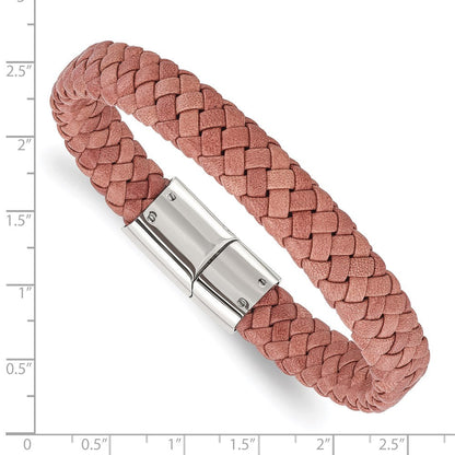 Edelstahl Chisel Poliert Licht Braun Geflochten Leder 8.25 Zoll Armband