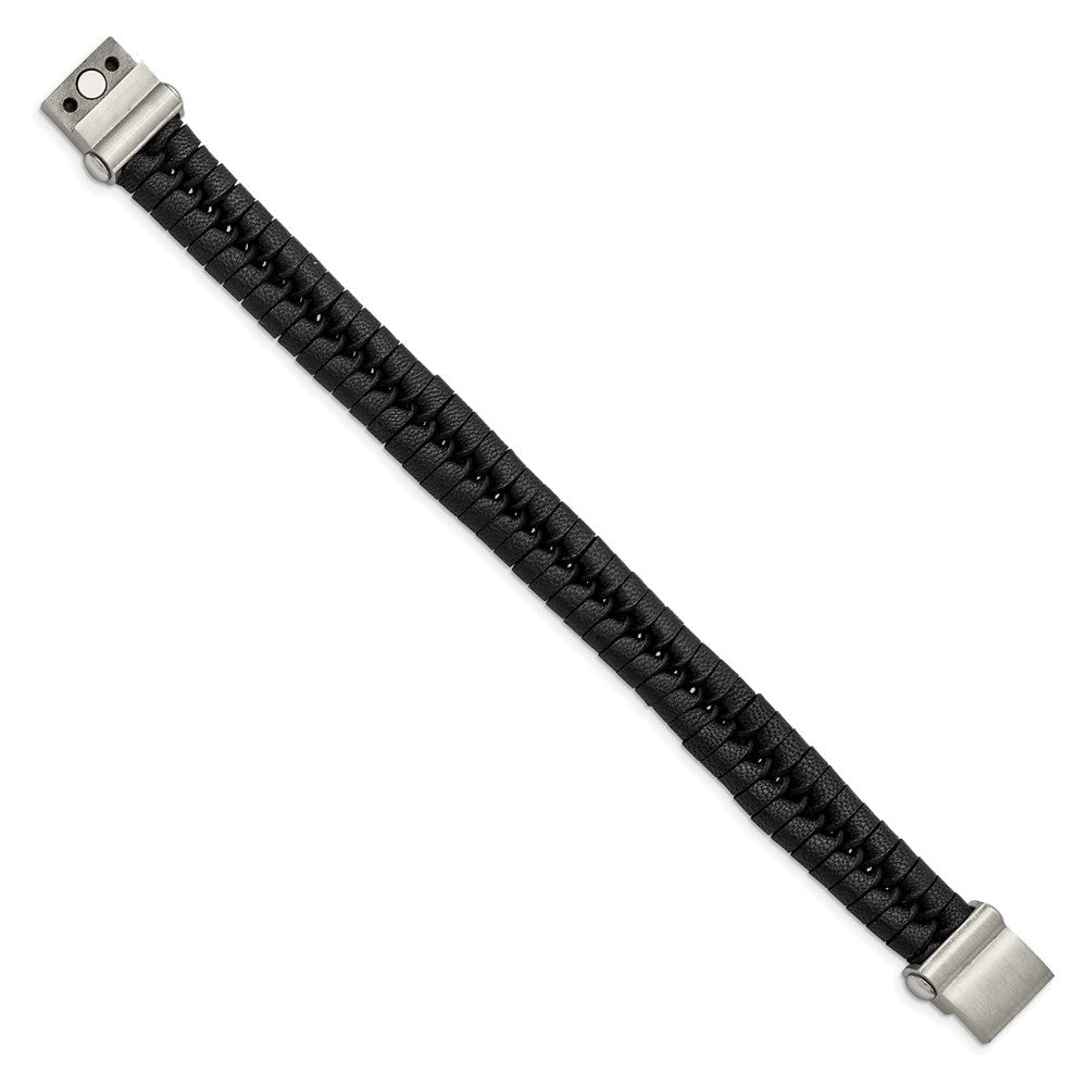 Edelstahl Chisel Gebürstet Schwarz Leder 8.5 Zoll Armband
