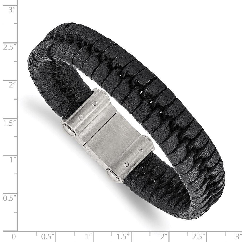 Edelstahl Chisel Gebürstet Schwarz Leder 8.5 Zoll Armband